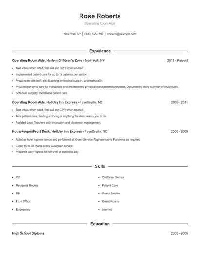 Operating Room Aide Resume