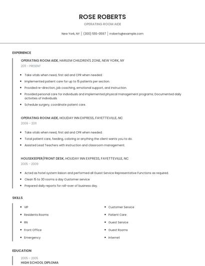 Operating Room Aide Resume