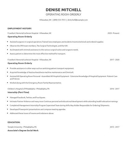 Operating Room Orderly Resume