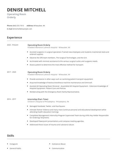 Operating Room Orderly Resume