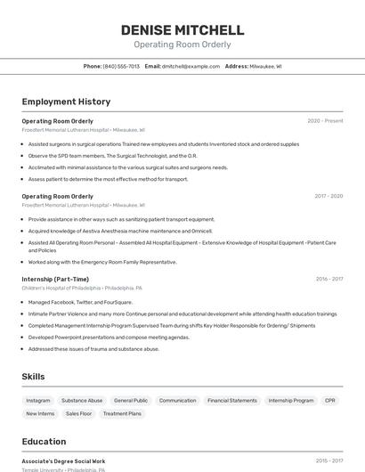 Operating Room Orderly Resume