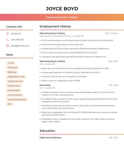 Operating Room Orderly Resume