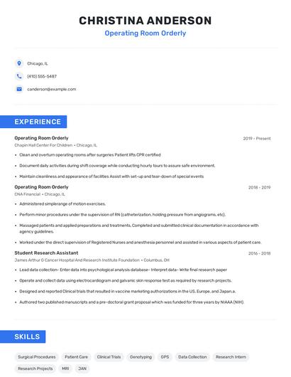 Operating Room Orderly Resume