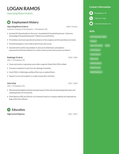 Operating Room Orderly Resume