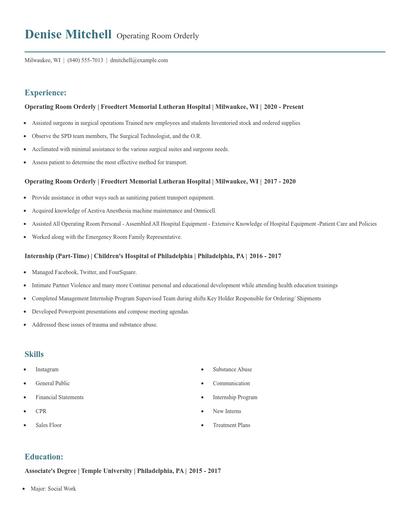 Operating Room Orderly Resume