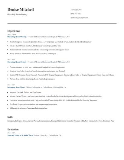 Operating Room Orderly Resume