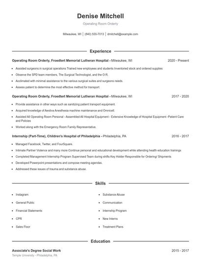 Operating Room Orderly Resume