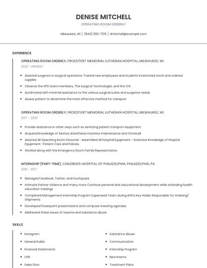 Operating Room Orderly Resume