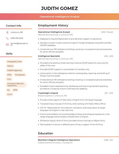 Operational Intelligence Analyst Resume