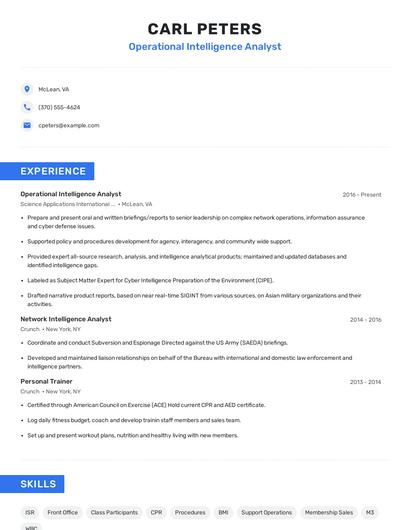 Operational Intelligence Analyst Resume
