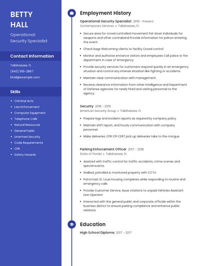 Operational Security Specialist Resume