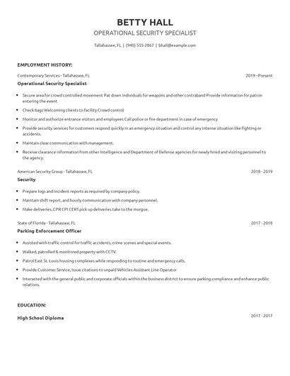 Operational Security Specialist Resume