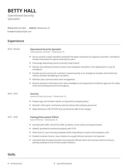 Operational Security Specialist Resume