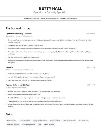 Operational Security Specialist Resume