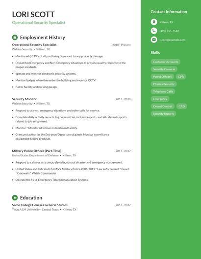 Operational Security Specialist Resume