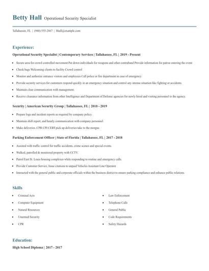 Operational Security Specialist Resume