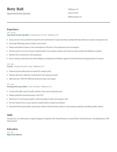 Operational Security Specialist Resume