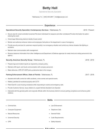 Operational Security Specialist Resume