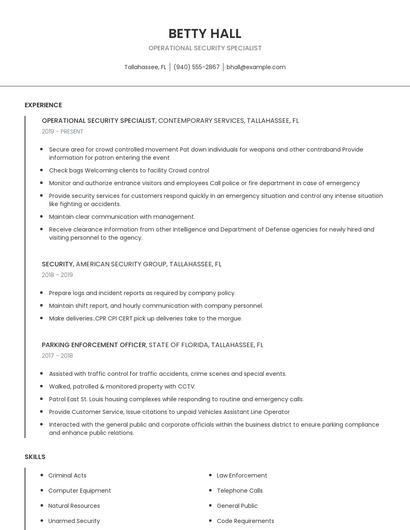 Operational Security Specialist Resume