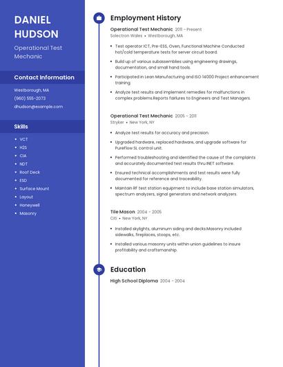 Operational Test Mechanic Resume