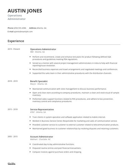 Operations Administrator Resume
