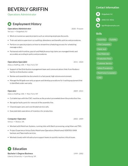 Operations Administrator Resume
