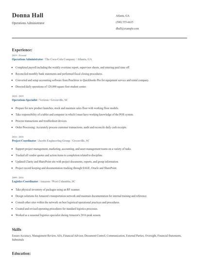 Operations Administrator Resume
