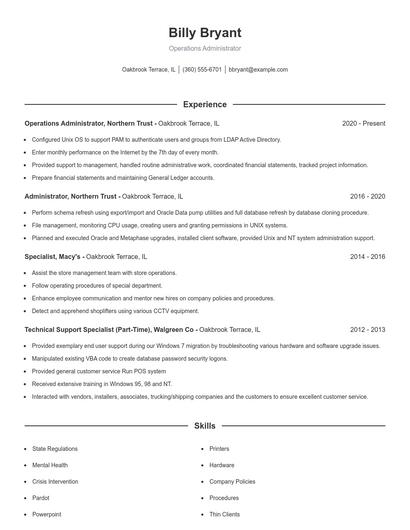 Operations Administrator Resume