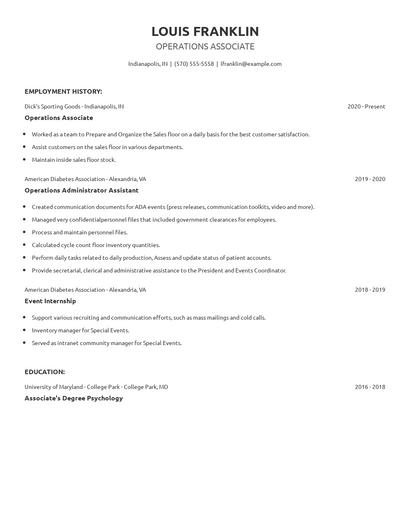 Operations Associate Resume