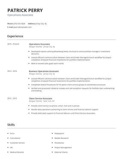 Operations Associate Resume