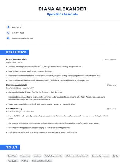Operations Associate Resume