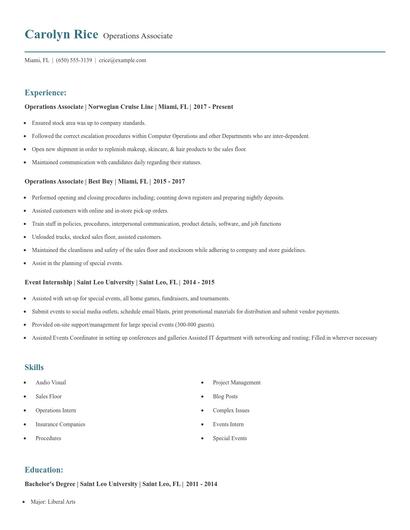 Operations Associate Resume