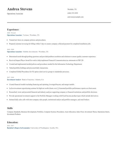 Operations Associate Resume