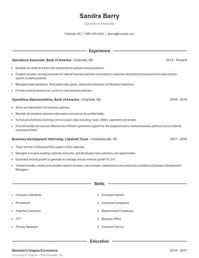 Operations Associate Resume