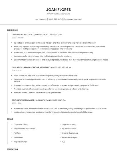Operations Associate Resume
