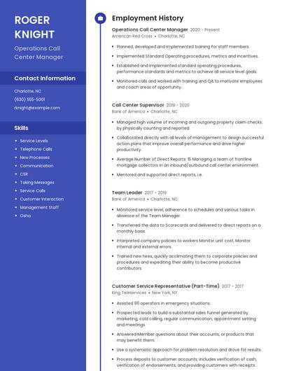 Operations Call Center Manager Resume