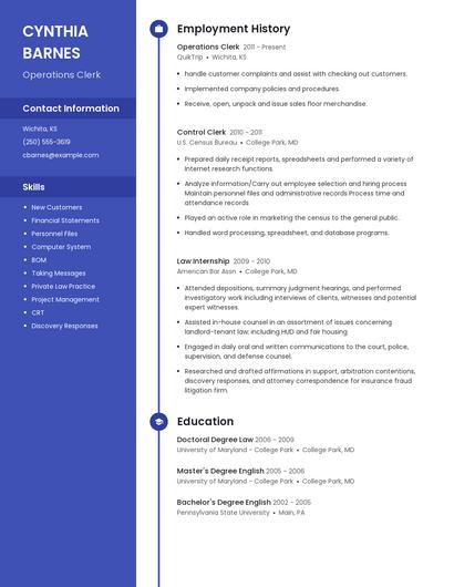 Operations Clerk Resume
