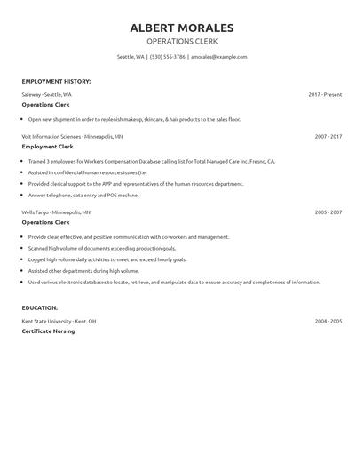 Operations Clerk Resume