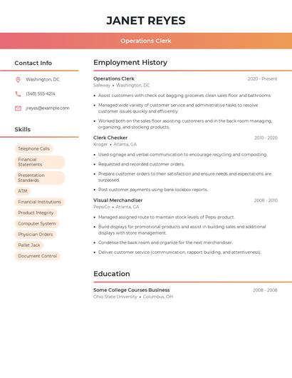 Operations Clerk Resume