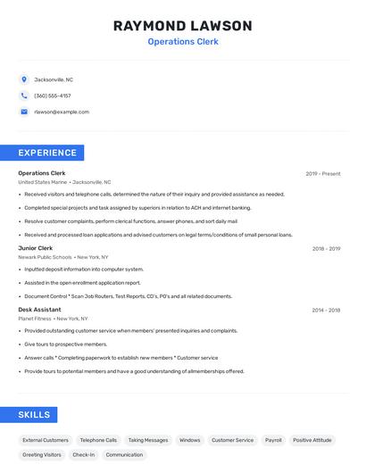 Operations Clerk Resume