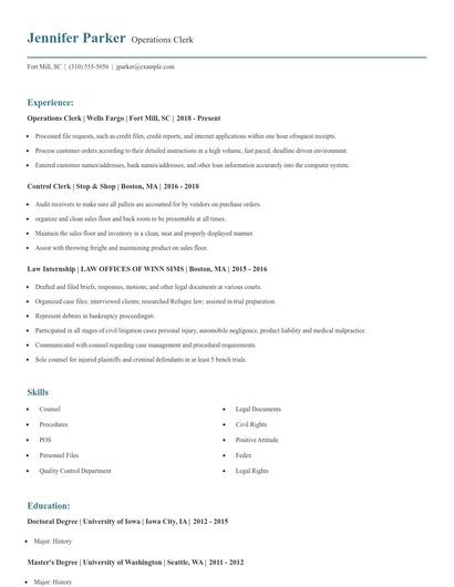 Operations Clerk Resume