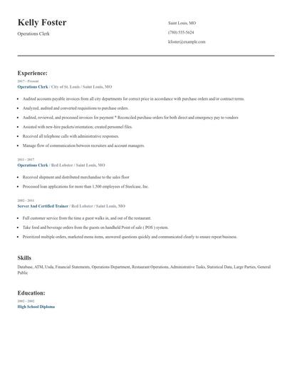 Operations Clerk Resume