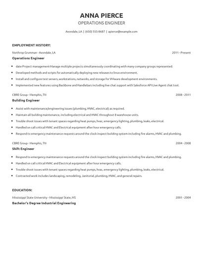 Operations Engineer Resume
