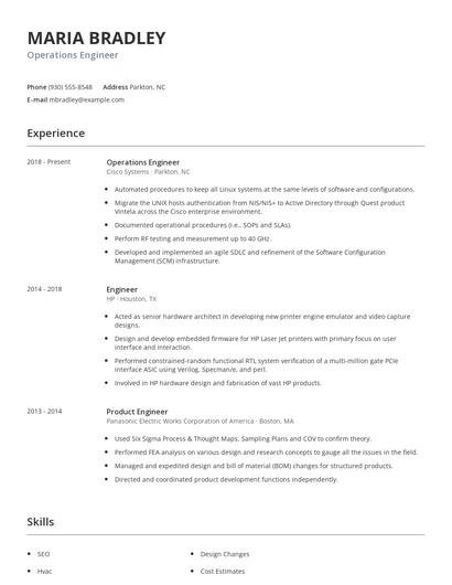 Operations Engineer Resume