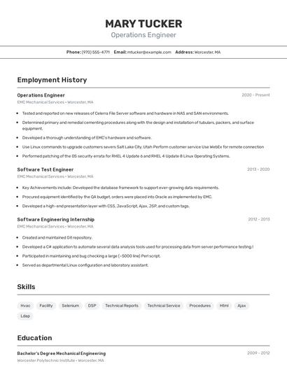Operations Engineer Resume
