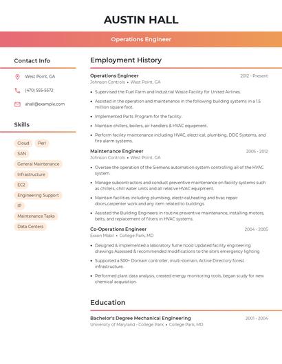 Operations Engineer Resume