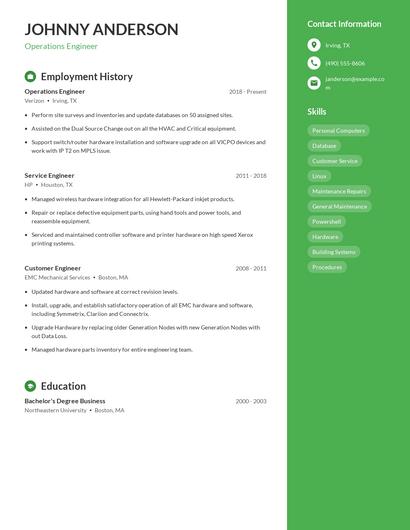 Operations Engineer Resume