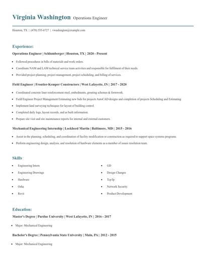 Operations Engineer Resume