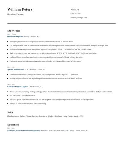 Operations Engineer Resume