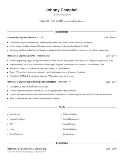 Operations Engineer Resume